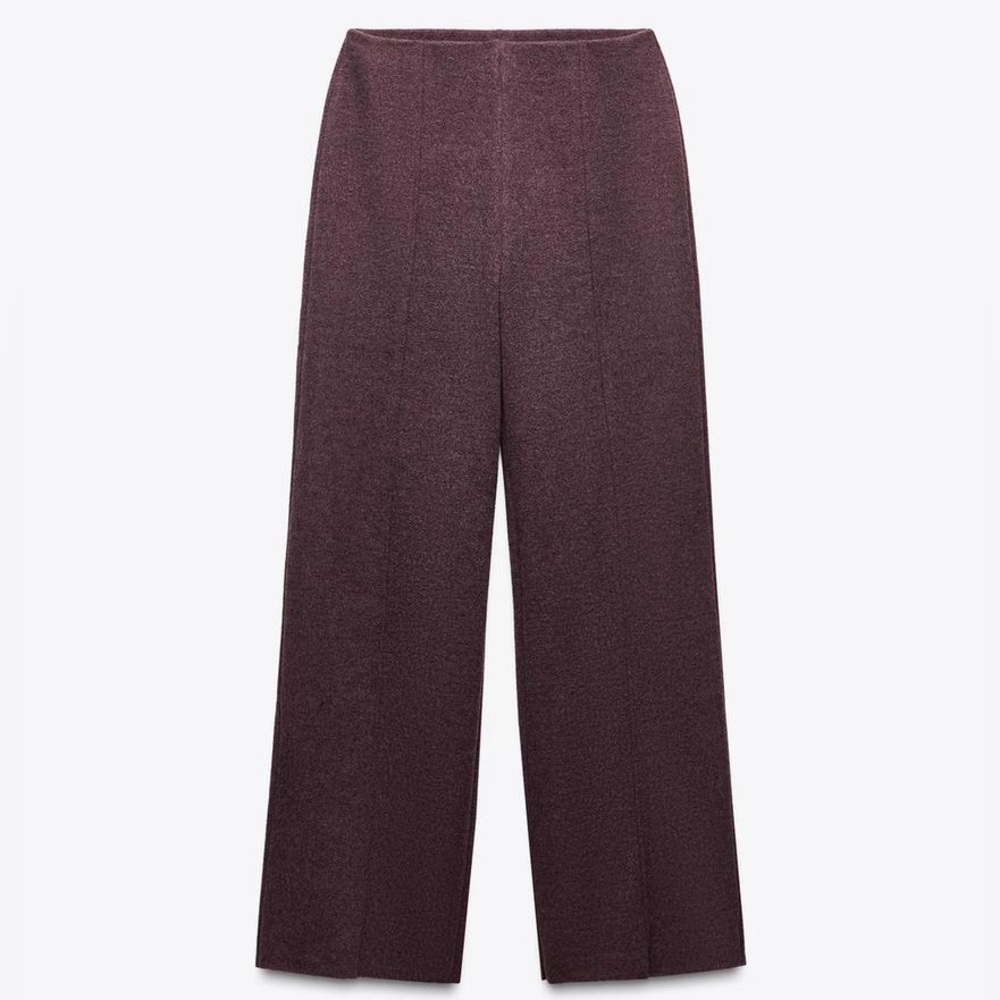 Zara NWT burgundy soft elastic waistband straight leg knit casual pants